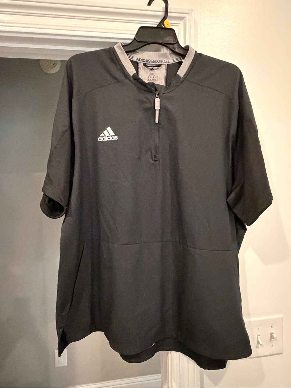 adidas Black Short-Sleeve Zip-Front Athletic Polo
